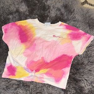 Champion Pink and Yellow Tie-Dye Short Sleeve Tee